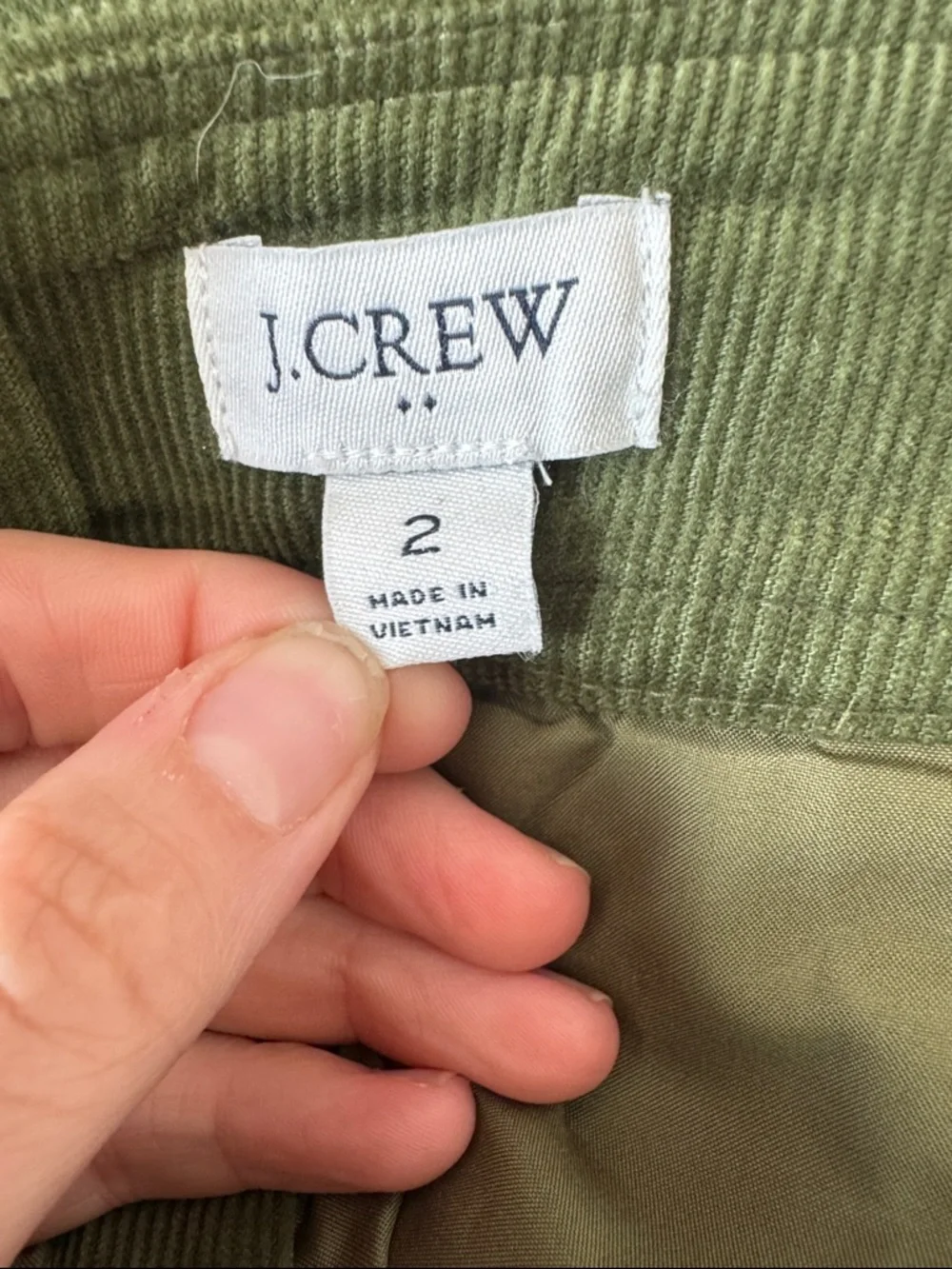 J. Crew Olive Green Corduroy A-Line Mini Skirt Size 2